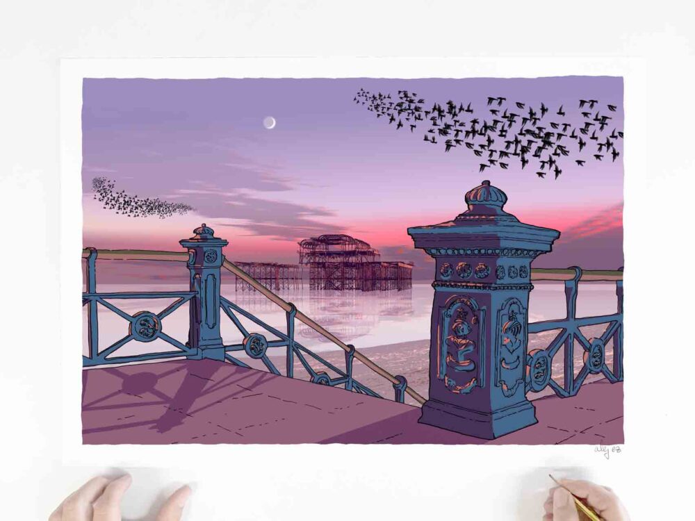 West Pier Steps Crescent Moon Murmuration