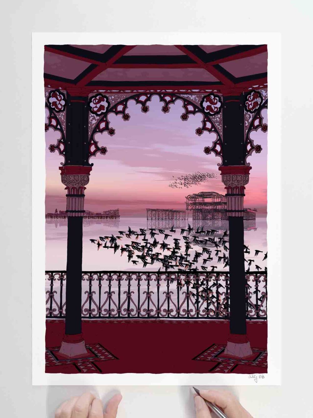 Evening Star and Starlings through the Bandstand Arch