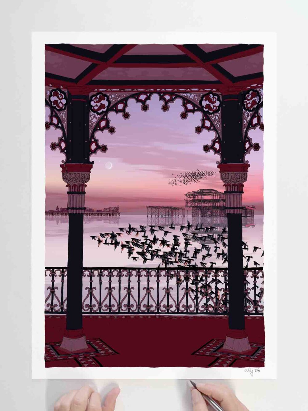 Evening Star and Starlings through the Bandstand Arch