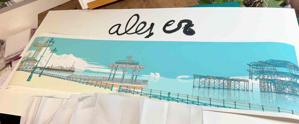 Limited edition Panoramic art print by artist alej ez at studio in Brighton