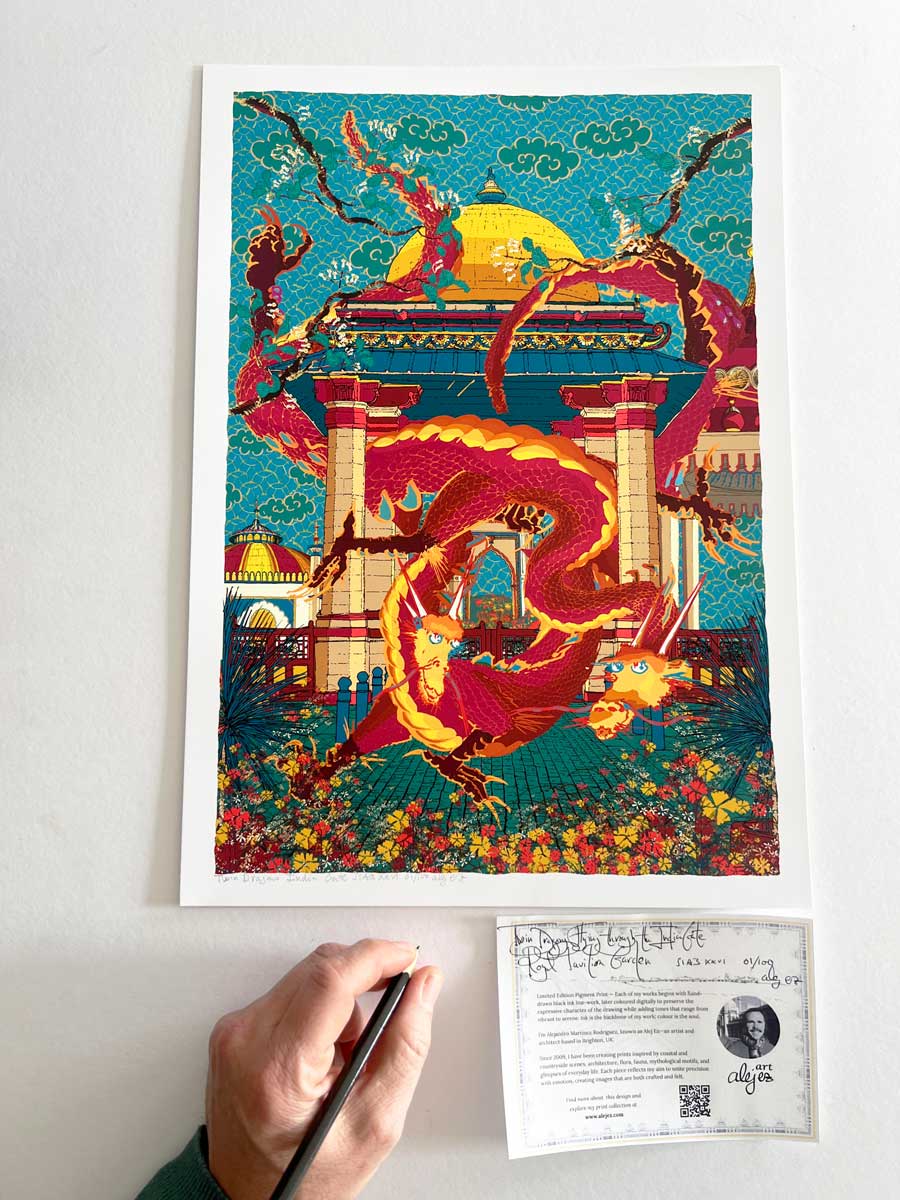 Twin Dragons Flying through the India Gate Royal Pavilion Garden - Image 2