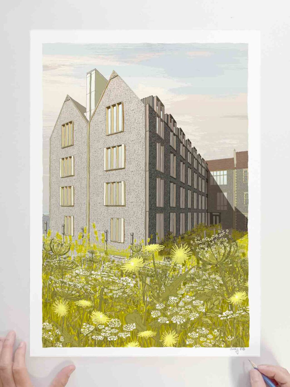 Art print by artist alej ez titled Riley House Brighton College