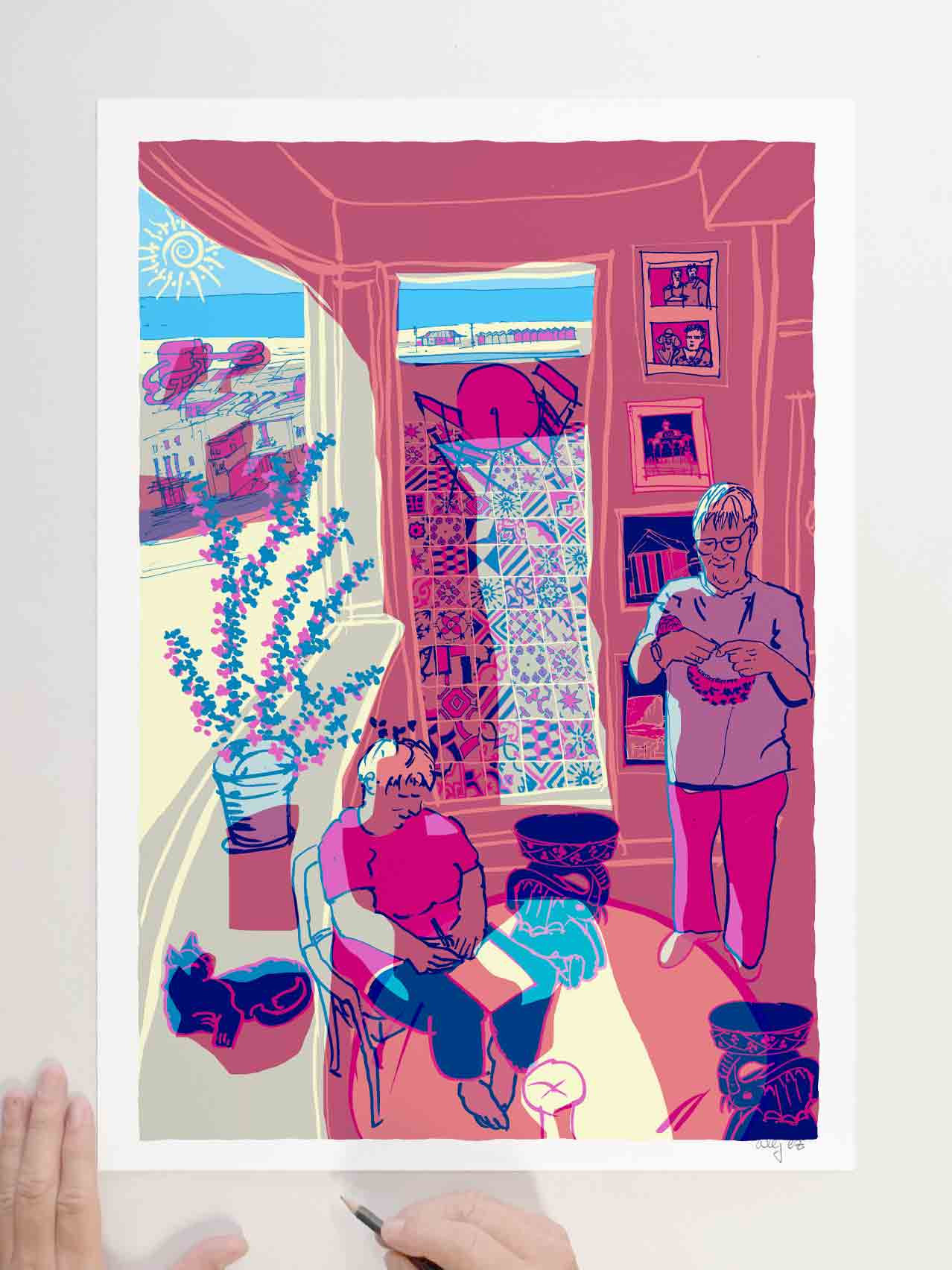 Art print by artist alej ez titled Viv and Helen at Home