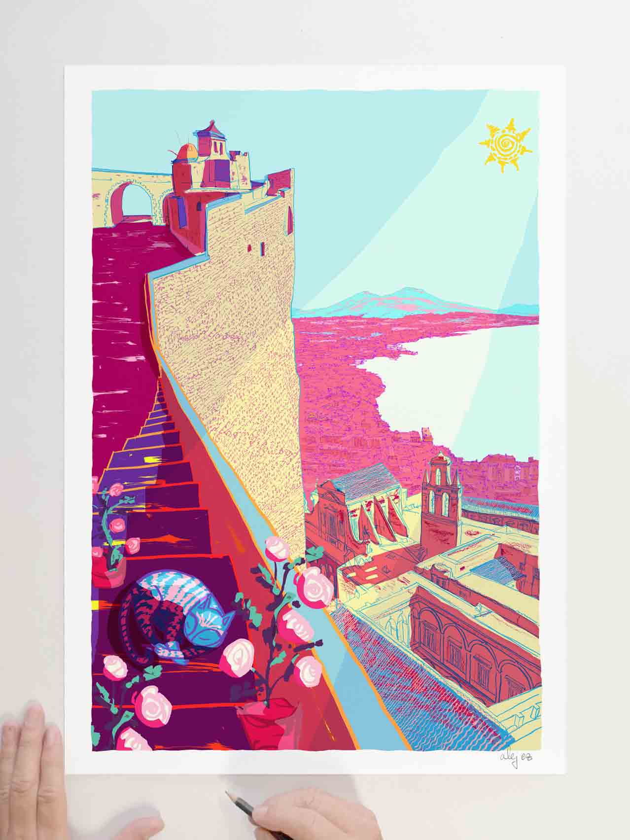 Art print by artist alej ez titled Il Gatto Addormentato a Sant Elmo Napoli