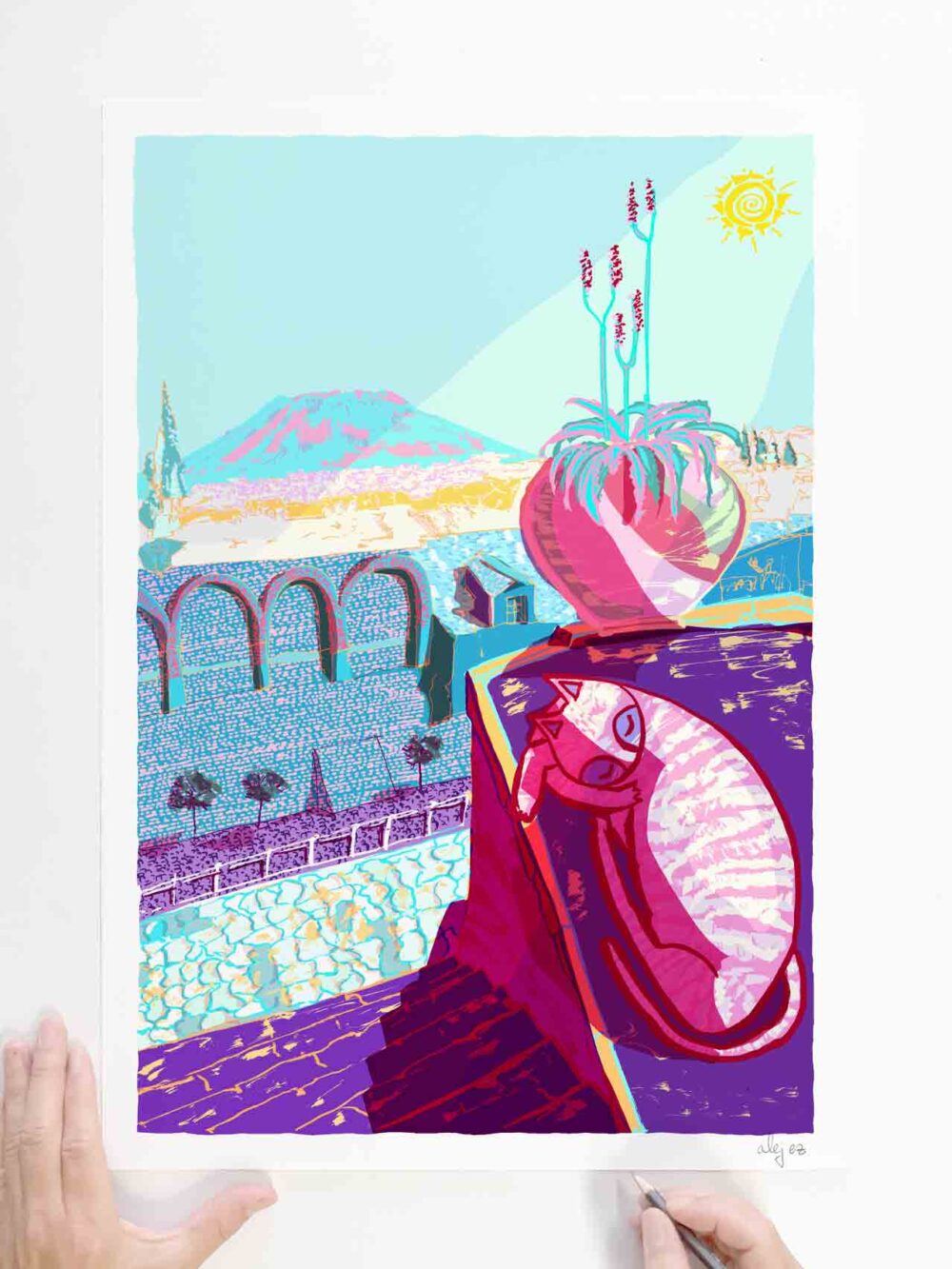 Art print by artist alej ez titled Il Gatto Rosa di Ercolano
