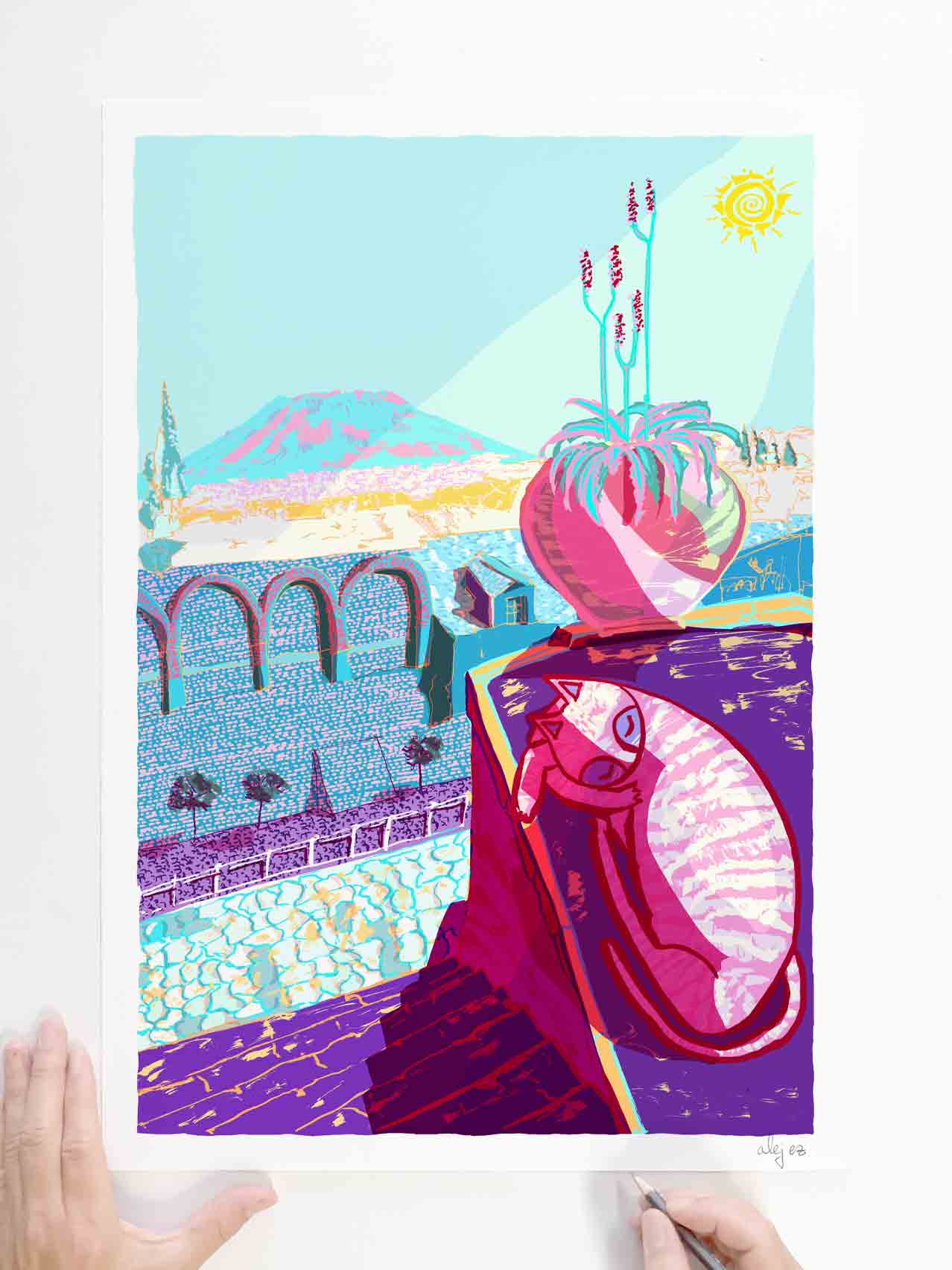 Art print by artist alej ez titled Il Gatto Rosa di Ercolano