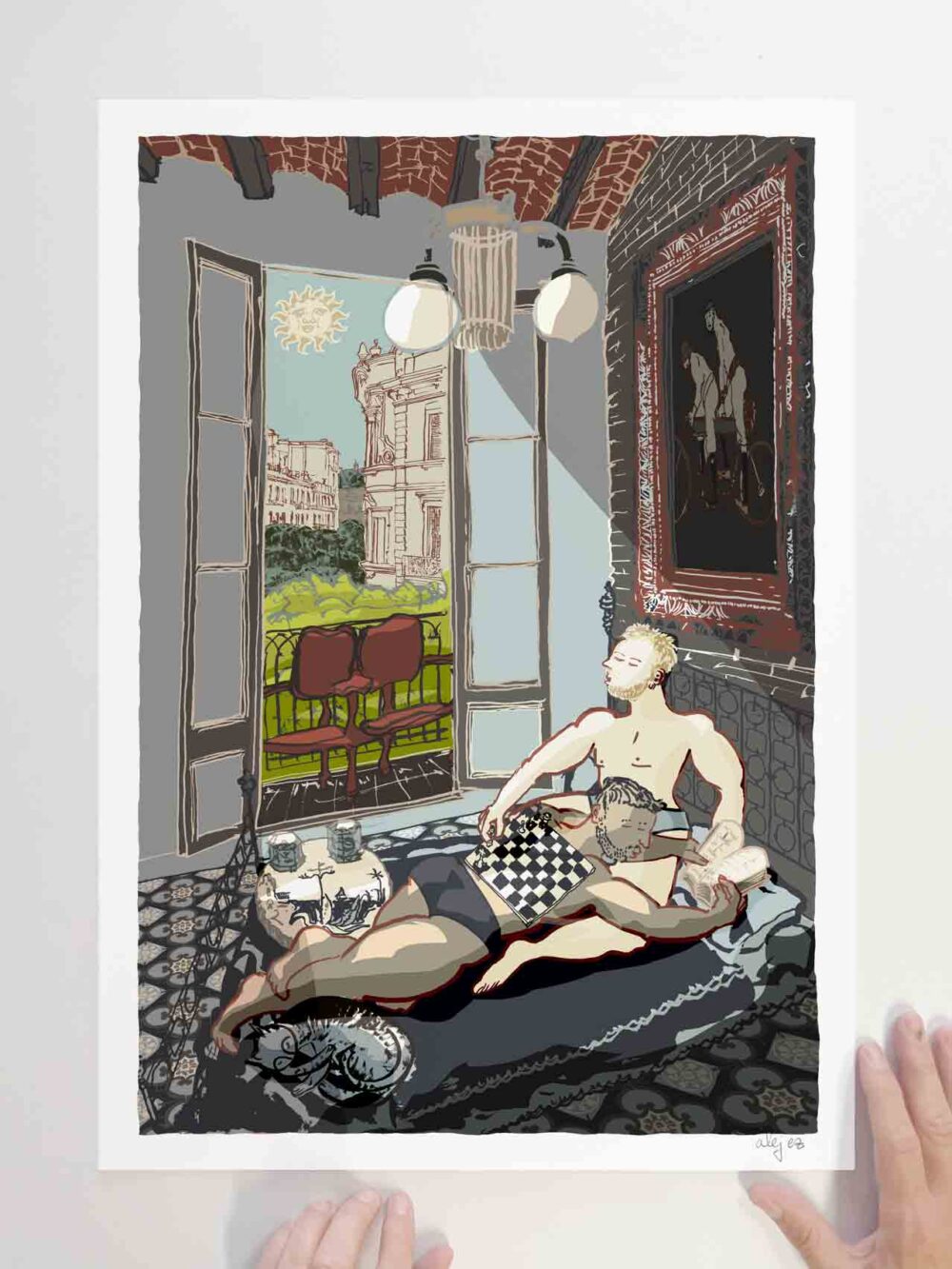 Limited Edition signed art print by artist alej ez titled Barcelona Cat Lovers