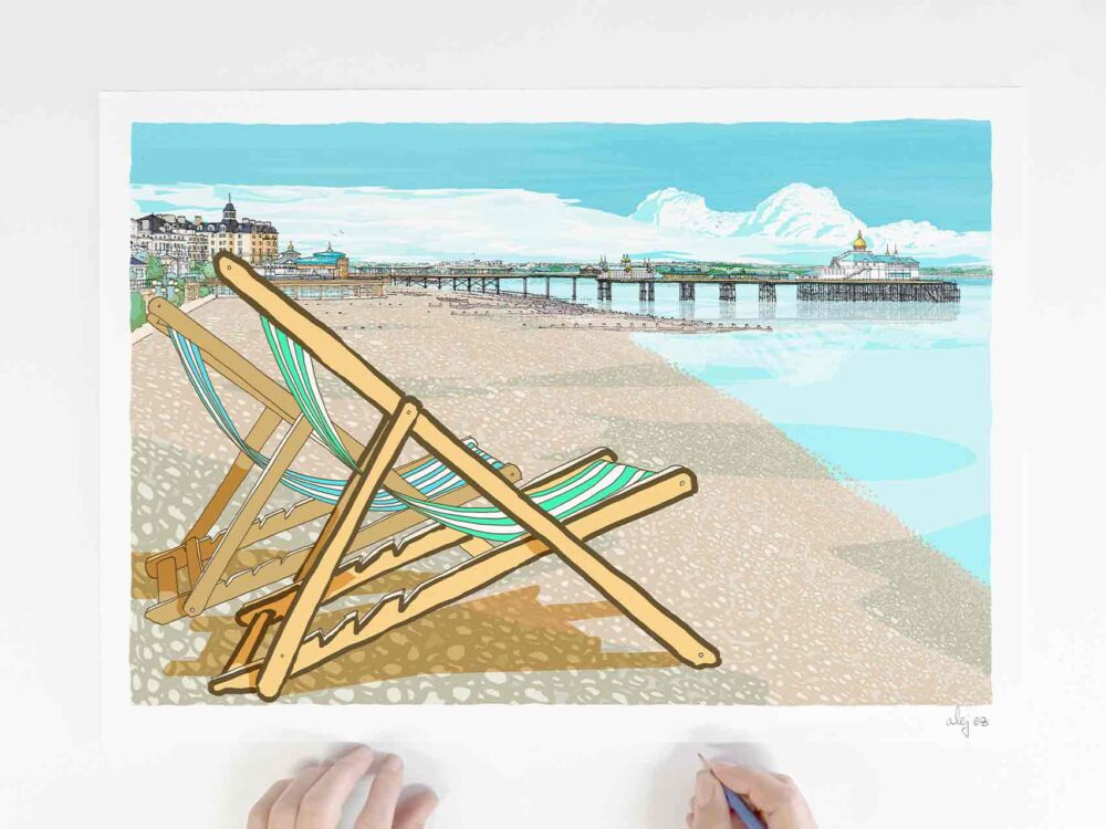 Eastbourne Deck Chairs and Pier Sky Blue