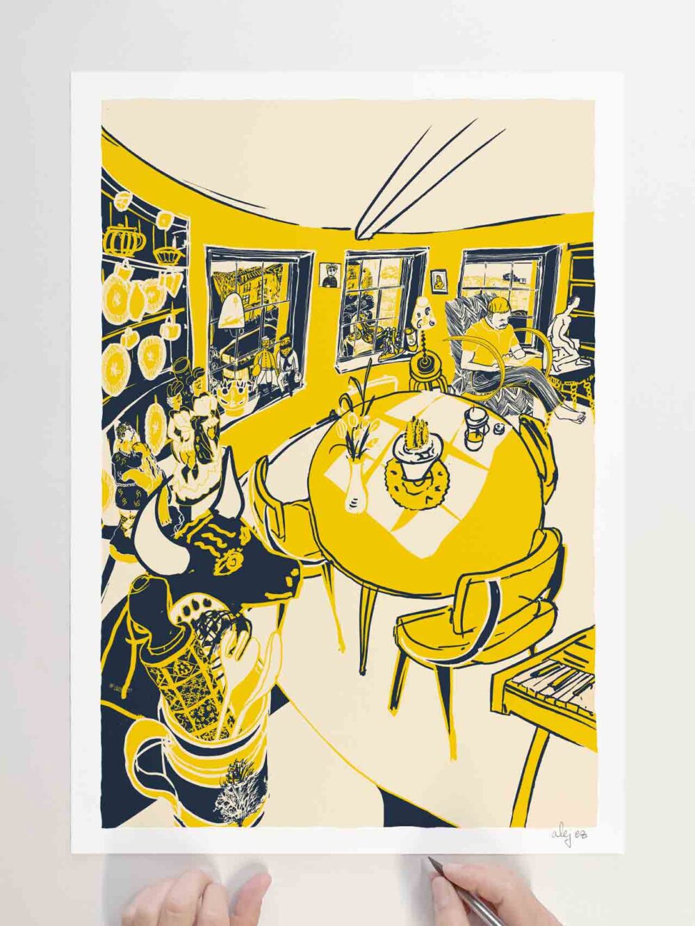 Limited Edition Art print by artist alej ez titled My Favourite Armchair Ochre and Blue