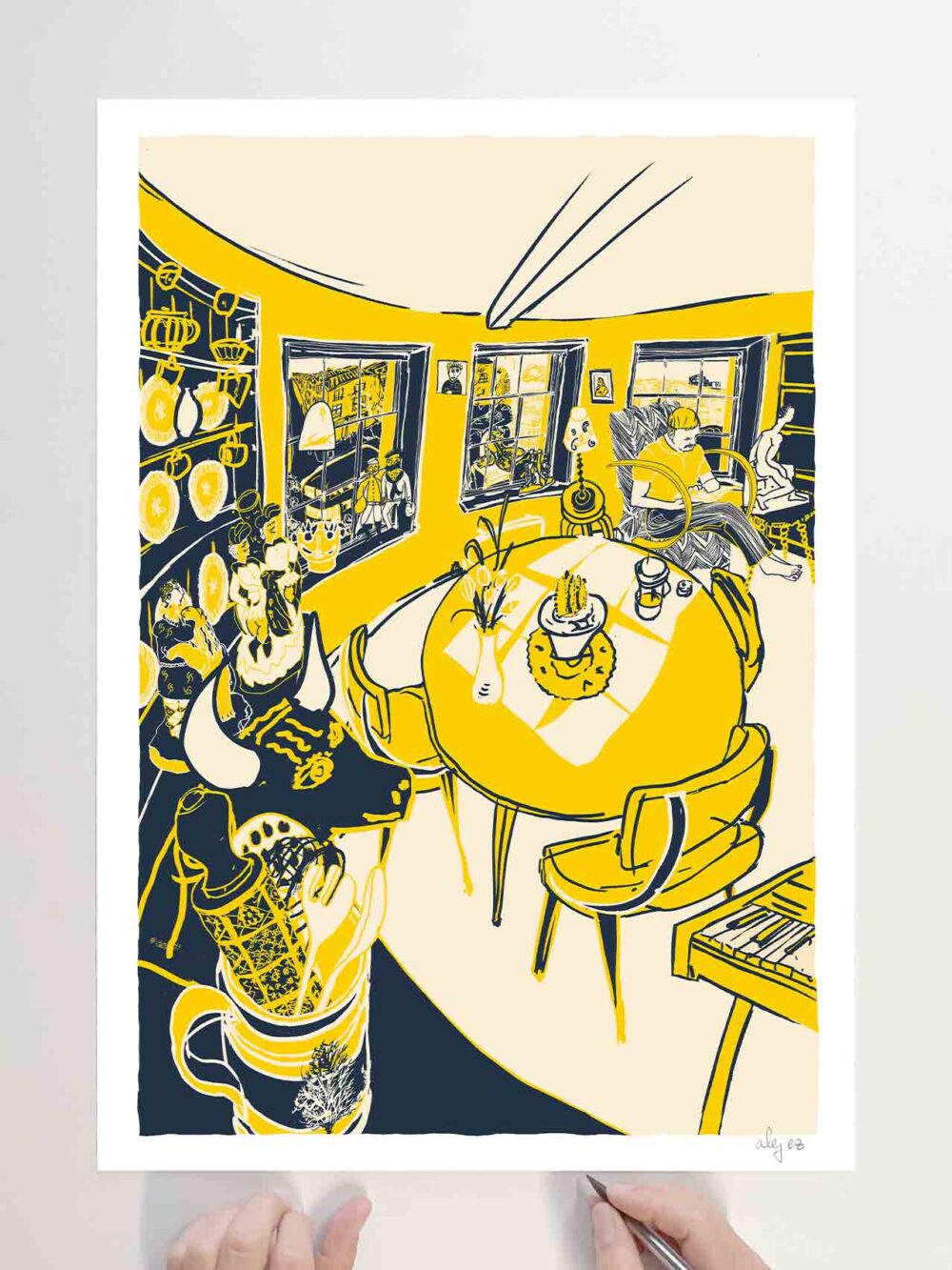 Limited Edition Art print by artist alej ez titled My Favourite Armchair Ochre and Blue