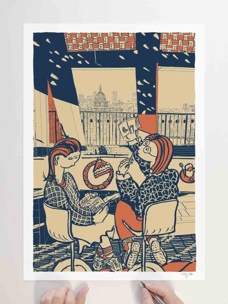 Limited Edition signed art print by artist alej ez titled At the Tate Art and Cake