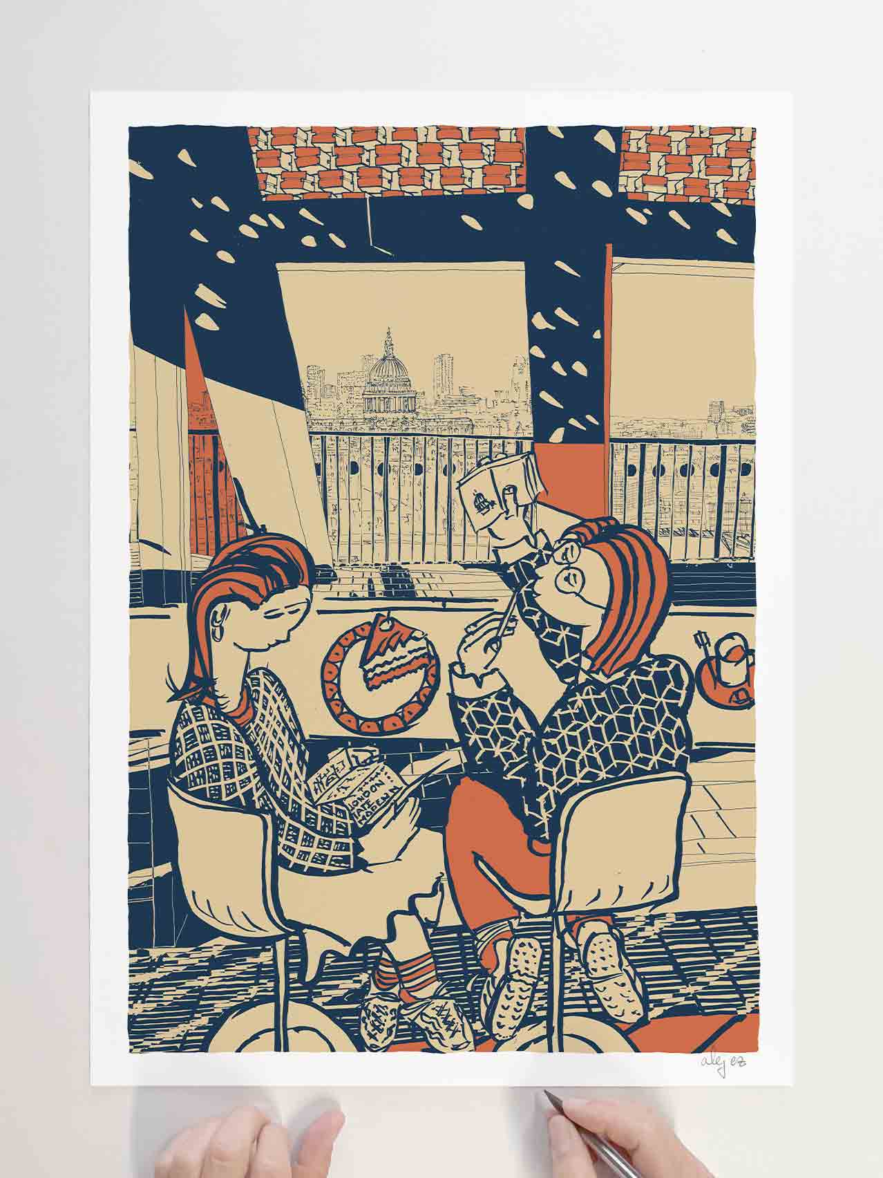 Limited Edition signed art print by artist alej ez titled At the Tate Art and Cake