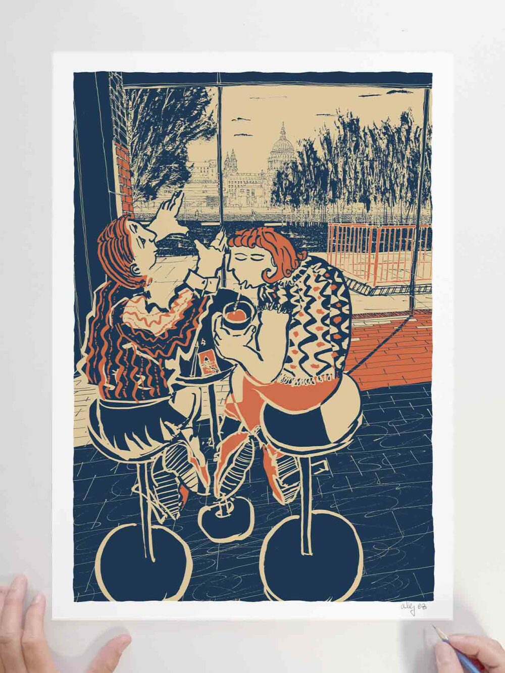 Limited Edition signed art print by artist alej ez titled At the Tate Art and Milkshake